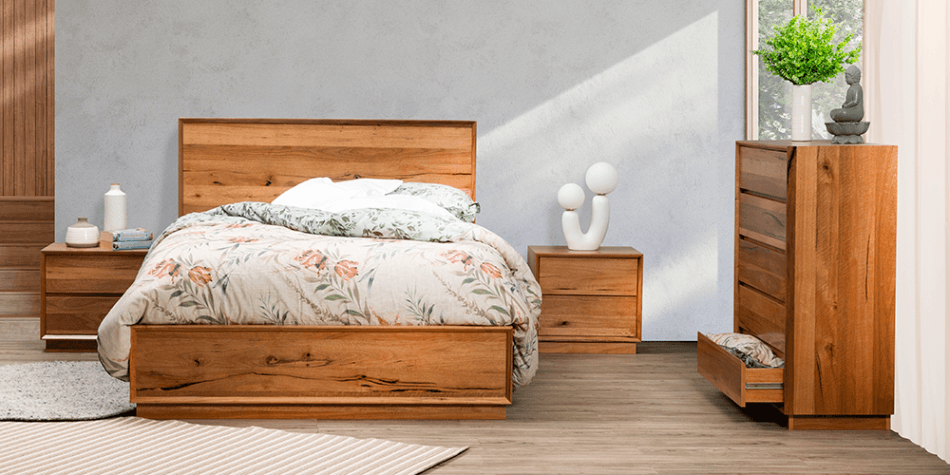 picture of a bed and bedside table