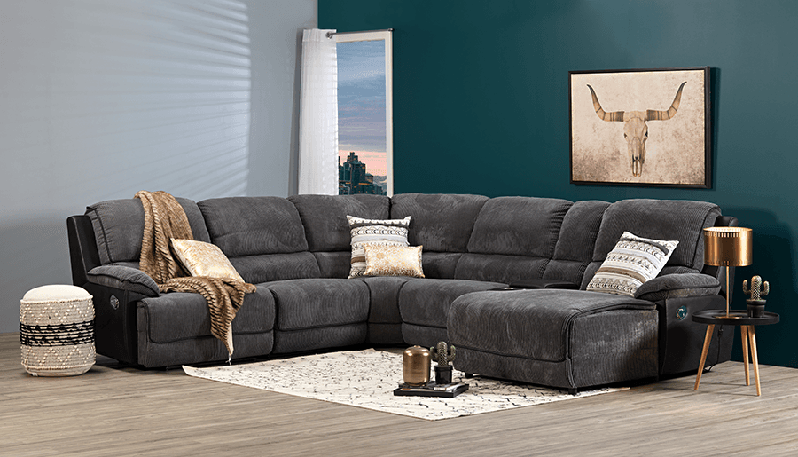 Maddox Nu Buck/Cordurroy Modular Lounge With Chaise With In Built Recliner