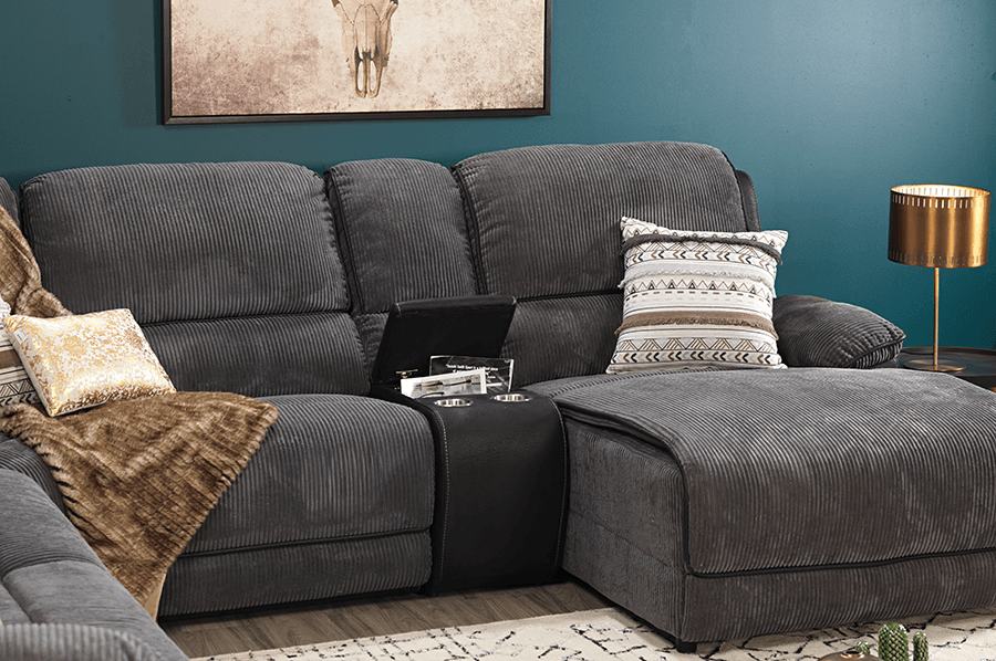 Maddox Nu Buck/Cordurroy Modular Lounge With Chaise With In Built Recliner