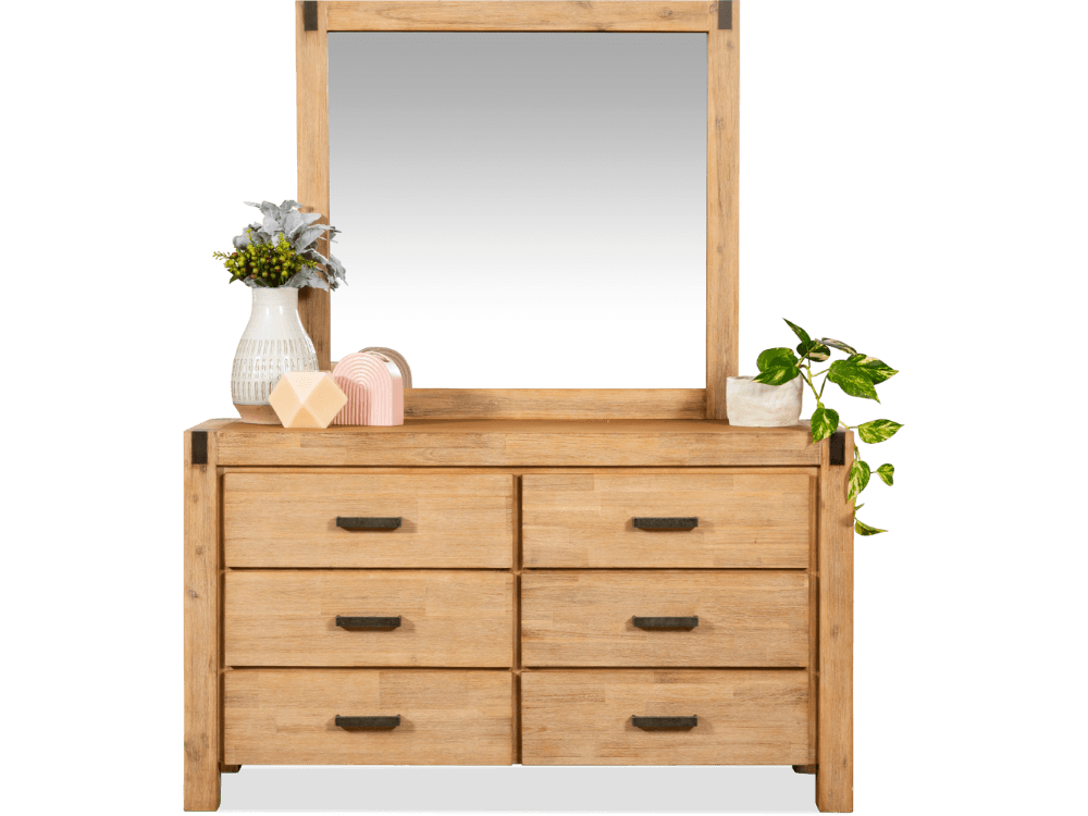 Coral Bay Acacia 6 Drawer Dresser with Mirror