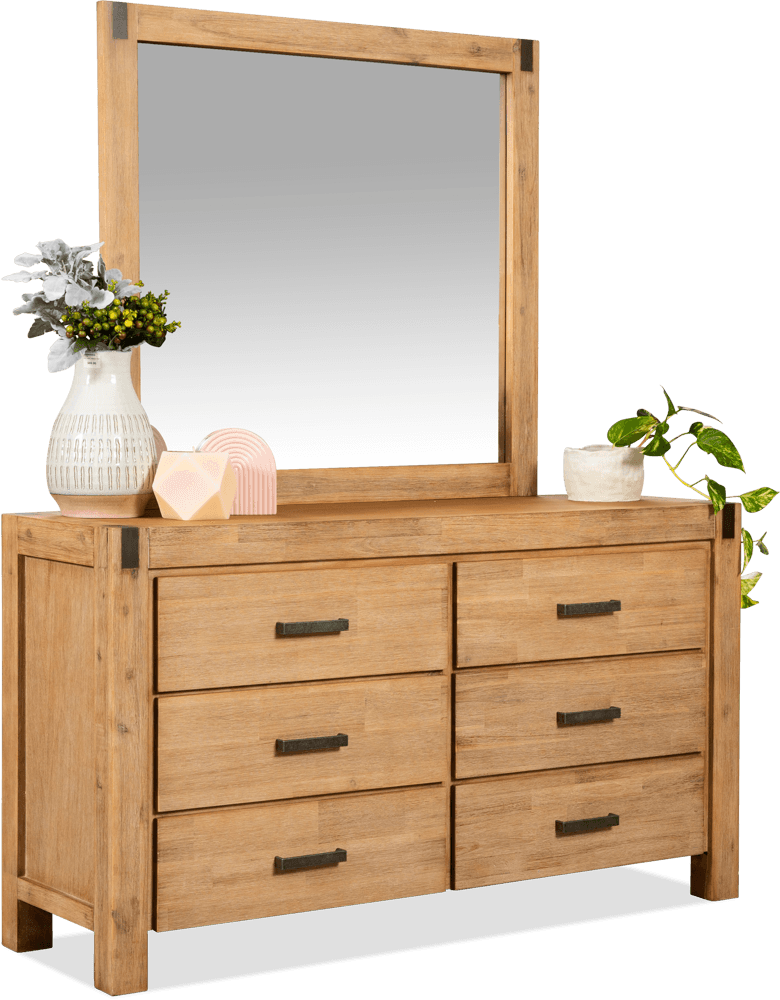 Coral Bay Acacia 6 Drawer Dresser with Mirror