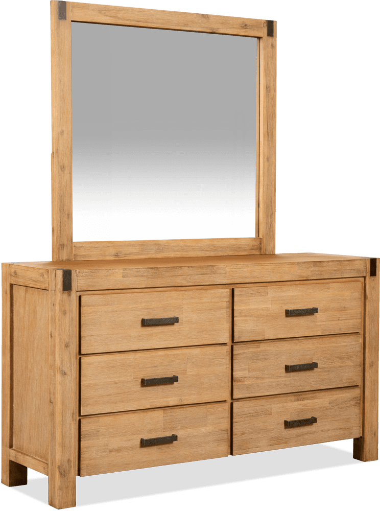 Coral Bay Acacia 6 Drawer Dresser with Mirror