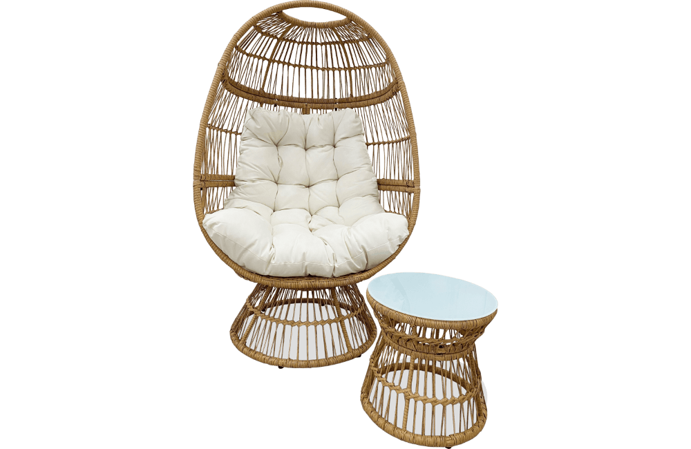 Winton PE Wicker Swivel Chair With Side Table