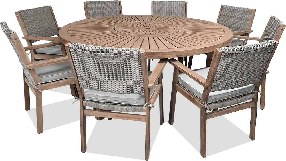 Drysdale Acacia 9 Piece Round Dining Suite With Lazy Susan