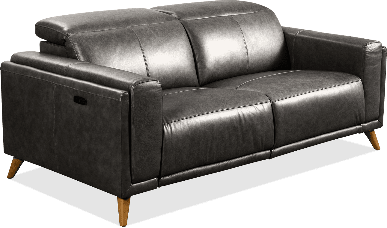 Cali Leather Corrected Grain/Waxed 2 Seater Lounge With 2 Built In Power Recliners