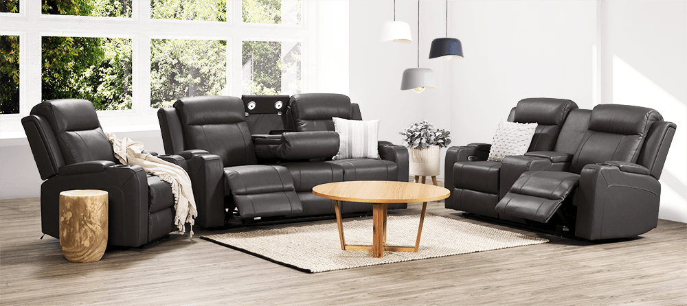 Liverpool Leather 3 Seater Lounge With 2 Built In Power Recliners