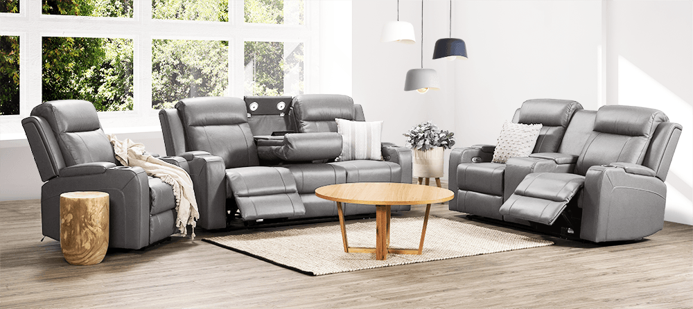 Liverpool Leather 3 Seater Lounge With 2 Built In Power Recliners
