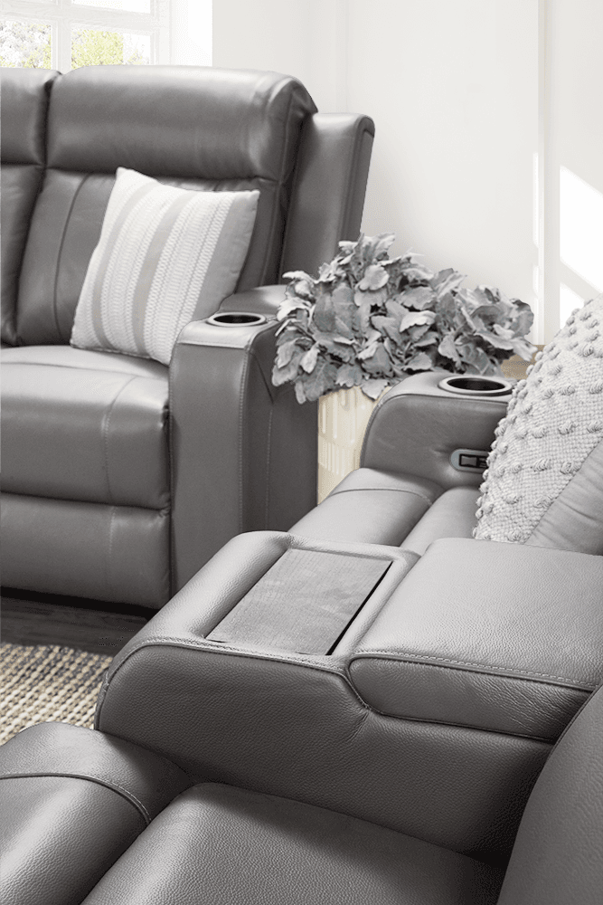 Liverpool Leather 2 Seater Lounge With 2 Built In Power Recliners