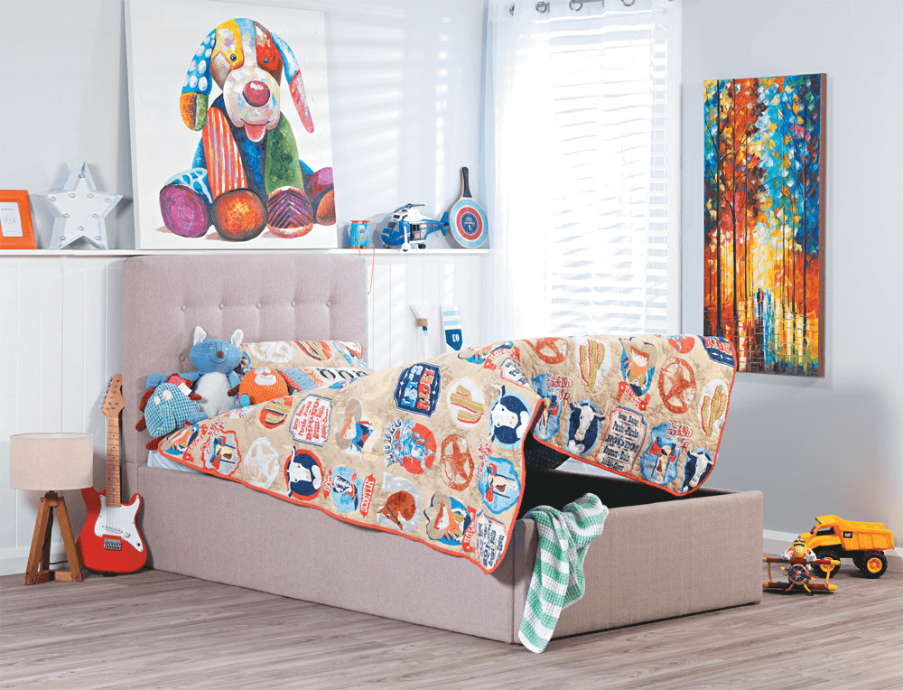 Aria Sky fabric King Single Storage Lift-Up Bed