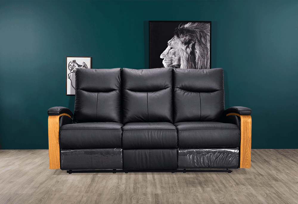 Ezra Leather PVC 3 Seater Lounge With 2 Built In Recliners
