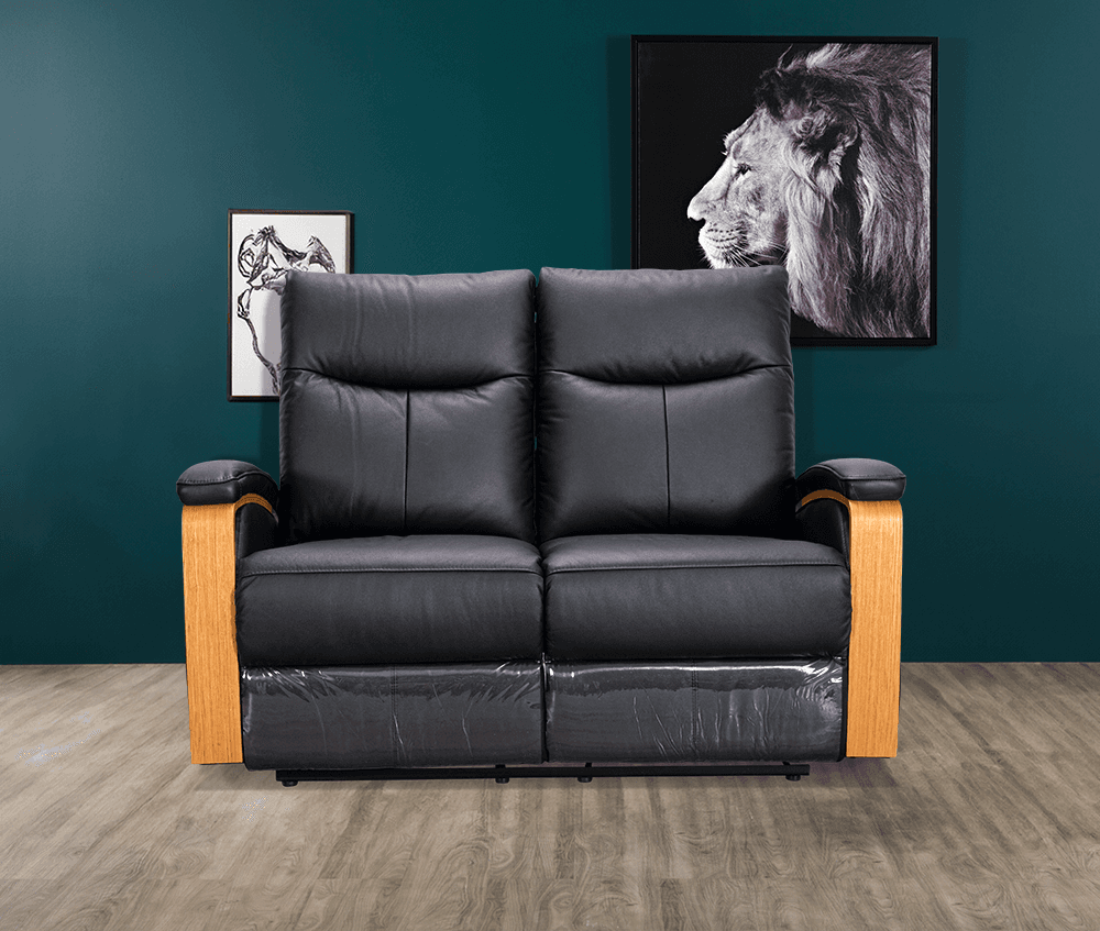 Ezra Leather PVC 2 Seater Lounge With 2 Built In Recliners