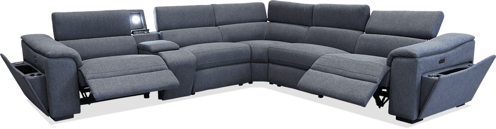 Santana Elegant 5 Seater Modular Lounge With 2 Built In Power Recliners With Console