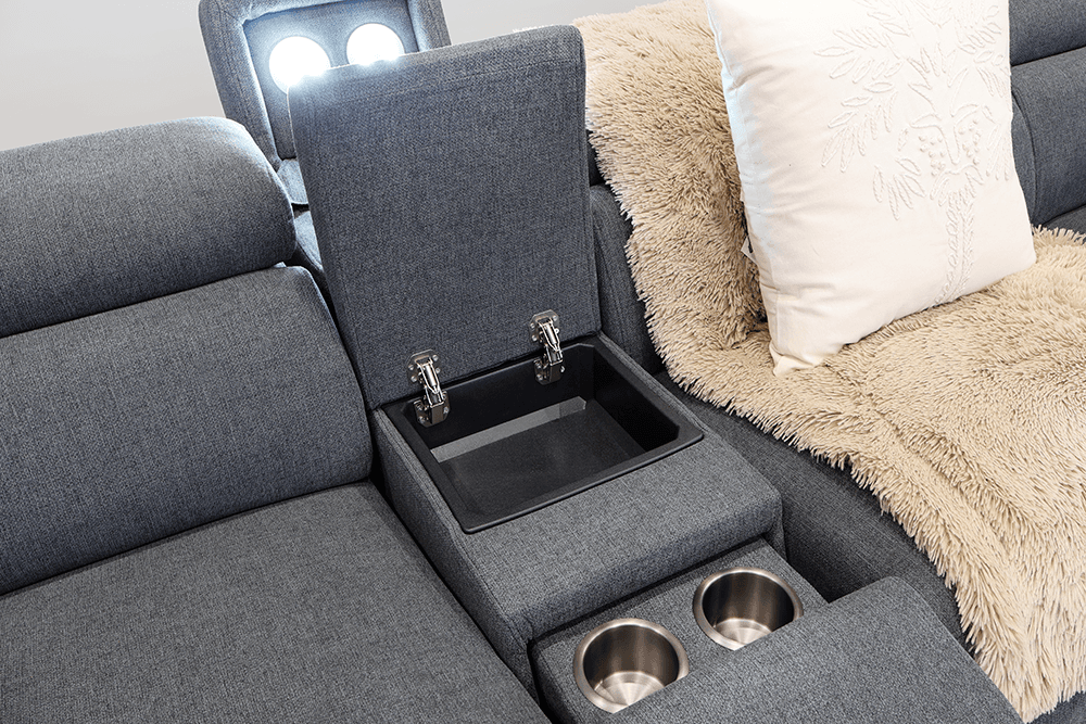 Santana Elegant 5 Seater Modular Lounge With 2 Built In Power Recliners With Console