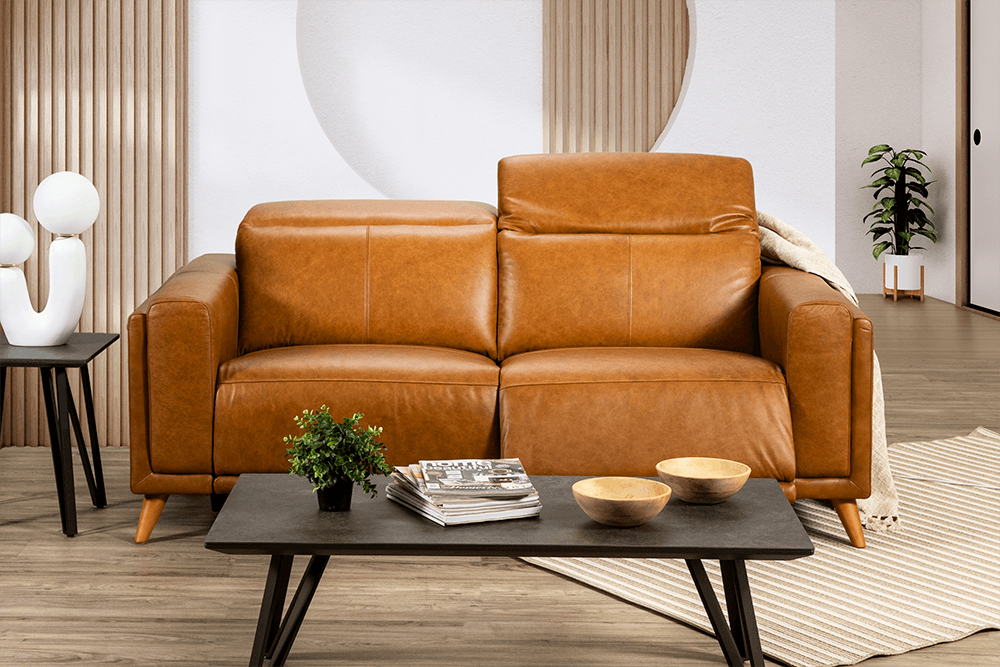 Cali Leather Corrected Grain/Waxed 2 Seater Lounge With 2 Built In Power Recliners