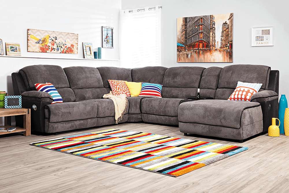 Maddox Nu Buck/Cordurroy Modular Lounge With Chaise With In Built Recliner