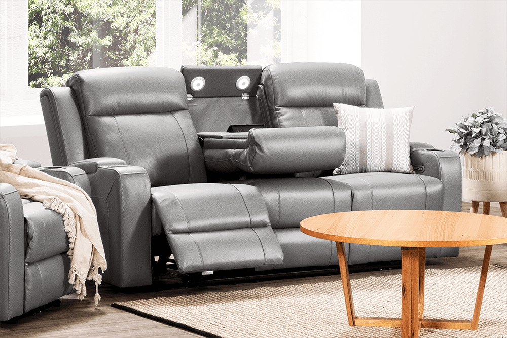 Liverpool Leather 3 Seater Lounge With 2 Built In Power Recliners