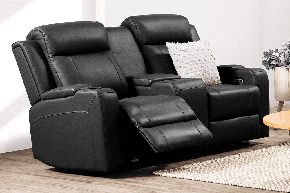 Liverpool Leather 2 Seater Lounge With 2 Built In Power Recliners