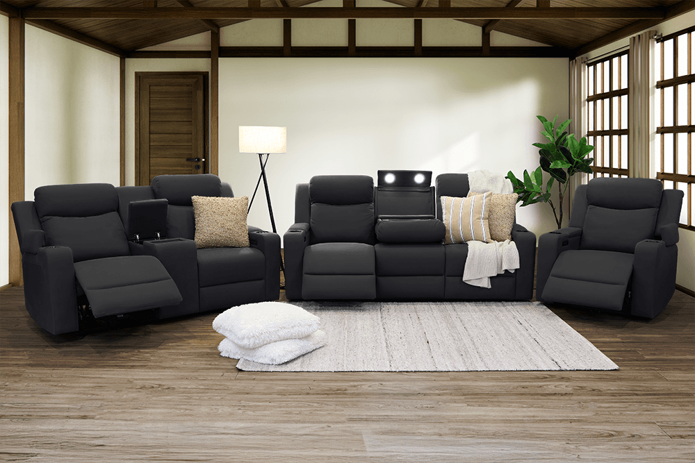 Raven Rhino 3 Seater Lounge With 2 Built In Power Recliners
