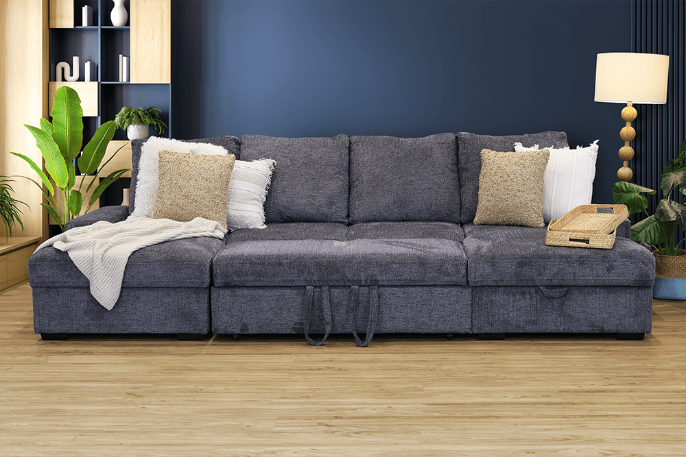 Jonty Soft Weave 4 Seater Lounge With Inbuilt Sofa bed