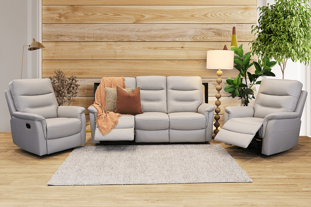 Aspley Leather 3 Seater Lounge With 2 Built In Recliners With 2 Recliners