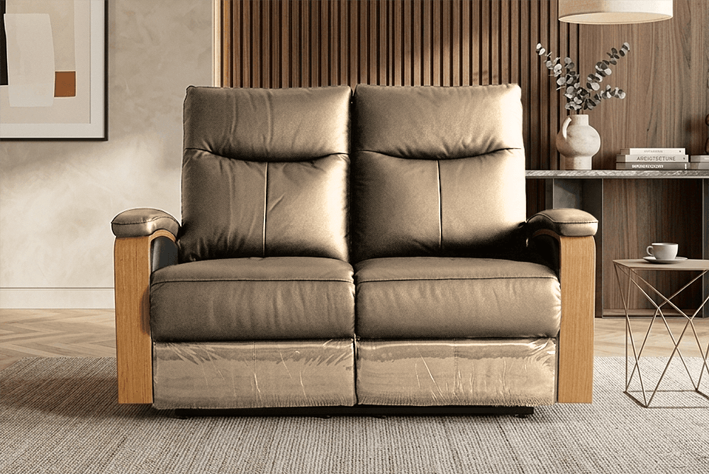 Ezra Leather PVC 2 Seater Lounge With 2 Built In Recliners