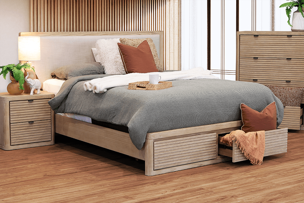 Orlando Pine/MDF Queen Bed with Drawer/s