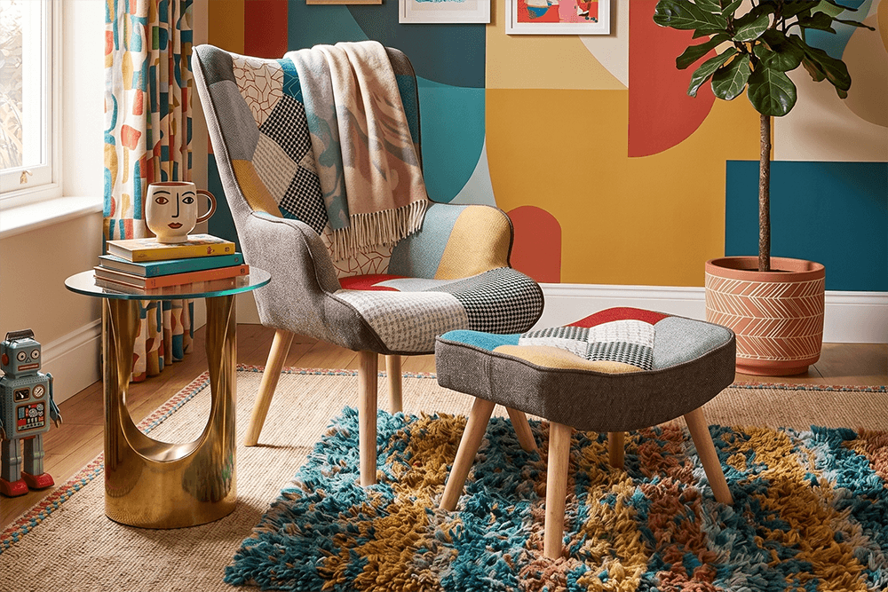 Piper Linen Accent Chair with Timber Legs (Inc. Footstool)