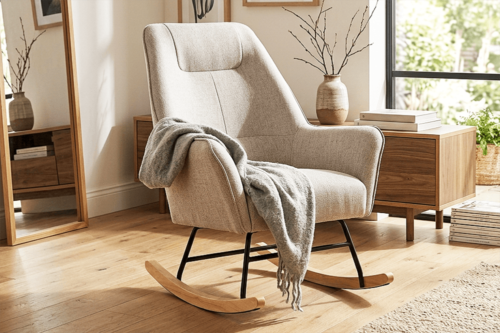 Candy Linen Rocker Chair With Arms