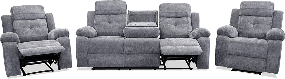 Ellery Fabric 3 Seater Lounge With 2 Built In Recliners With 2 Recliners