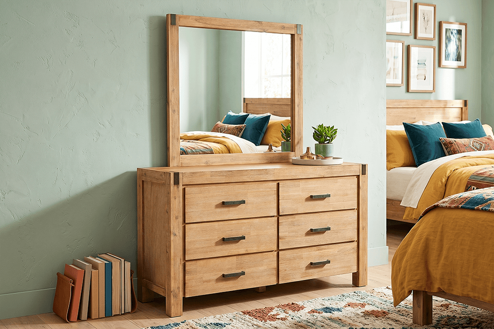Coral Bay Acacia 6 Drawer Dresser with Mirror