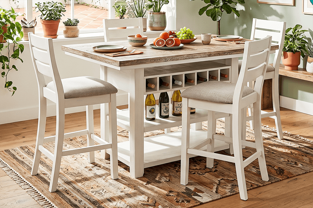 Bermuda Acacia 5 Piece Bar Suite with Backrest Stool