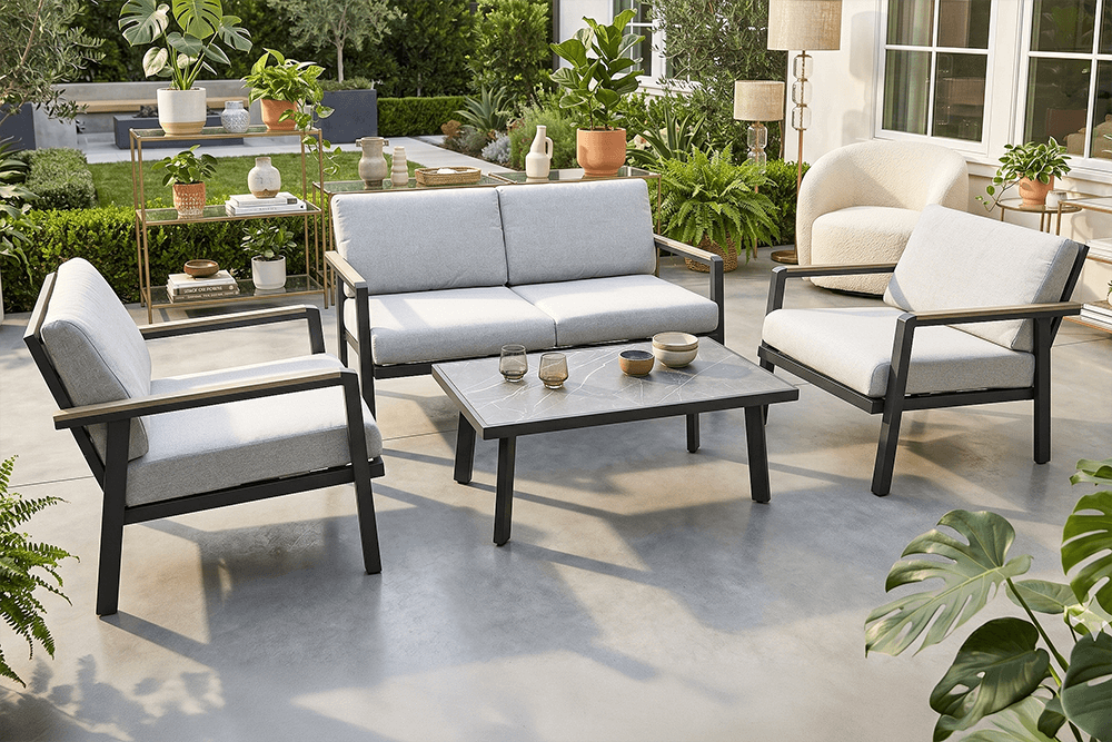 Elmo Steel 4 Piece Double Package Lounge With Coffee Table