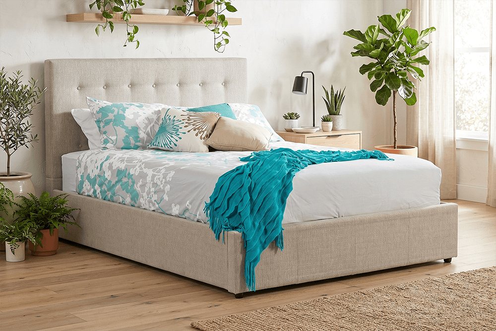 Aria Sky fabric King Single Storage Lift-Up Bed