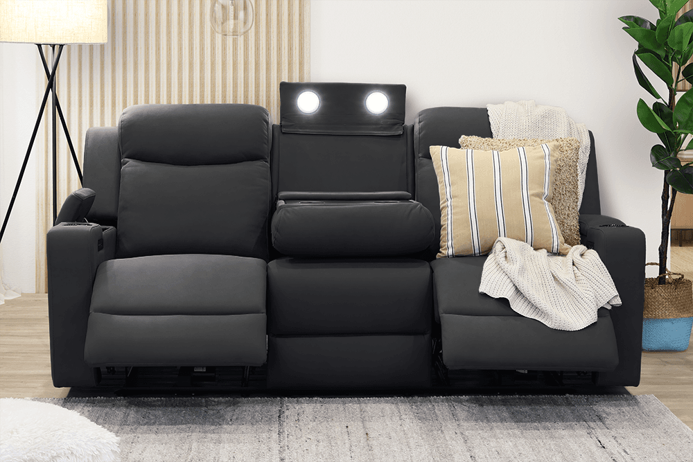 Raven Rhino 3 Seater Lounge With 2 Built In Power Recliners
