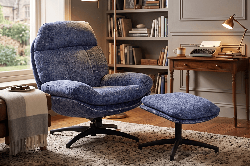 Dani Fabric Swivel Chair (Inc. Footstool)