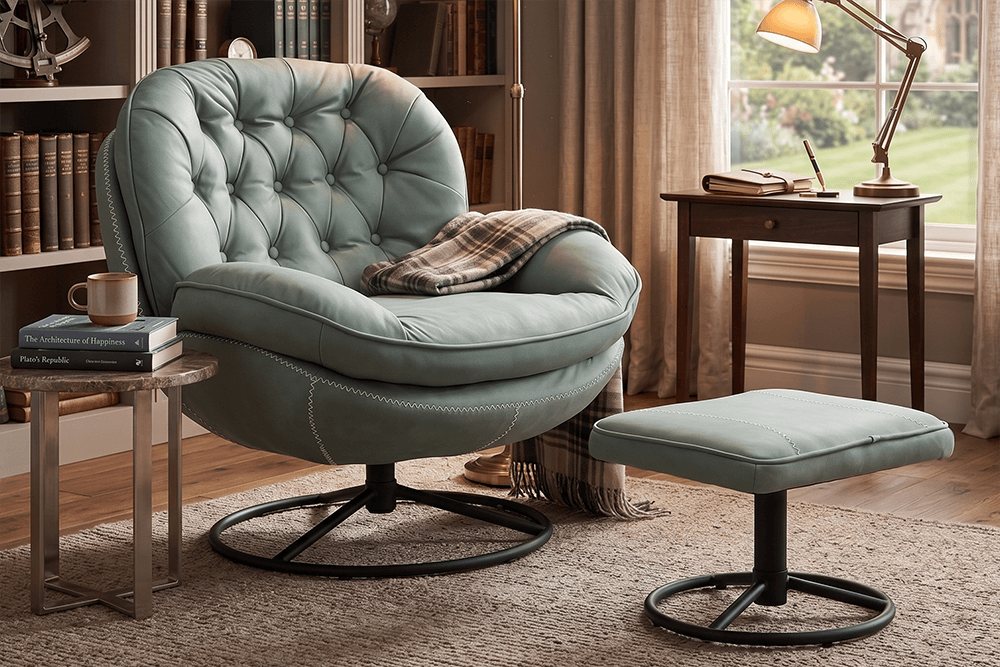 Hugo Fabric Swivel Chair (Inc. Footstool)