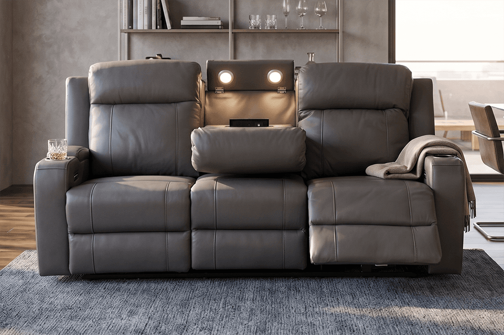 Liverpool Leather 3 Seater Lounge With 2 Built In Power Recliners